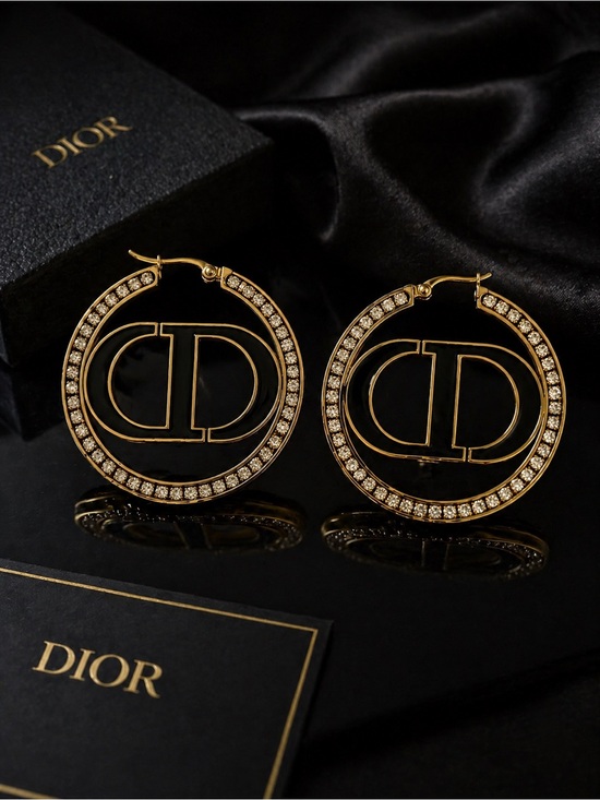 Fashion Jewelry Jewelry - 18K Gold Crystal Hoop Earrings with CD Motif